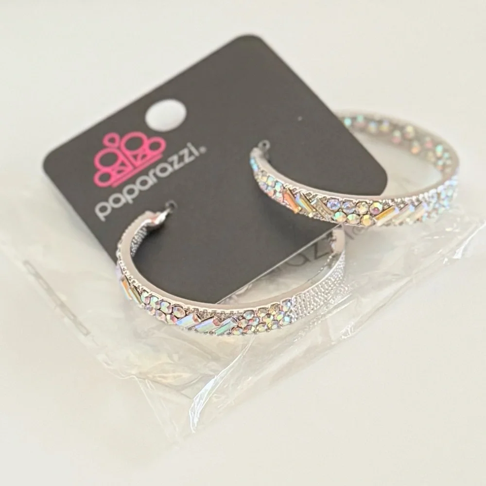Paparazzi Silver/Iridescent Hoop Earrings - Picture 1 of 1